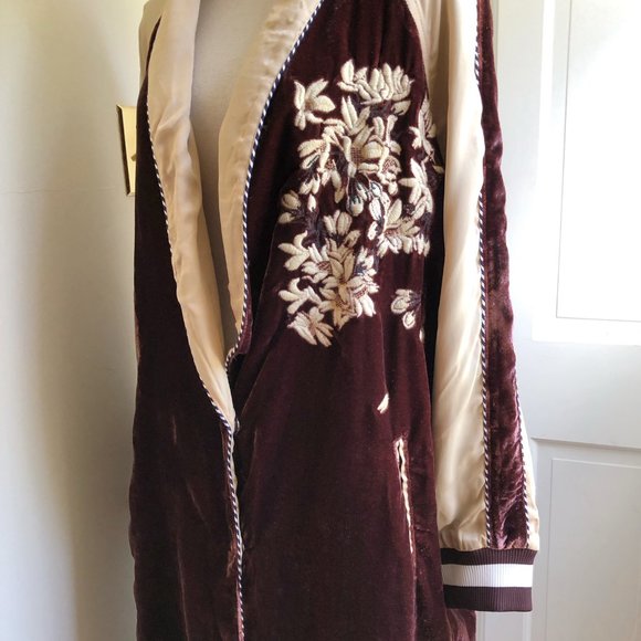 Free People Burgundy and Cream Embroidered Coat - Picture 10 of 14